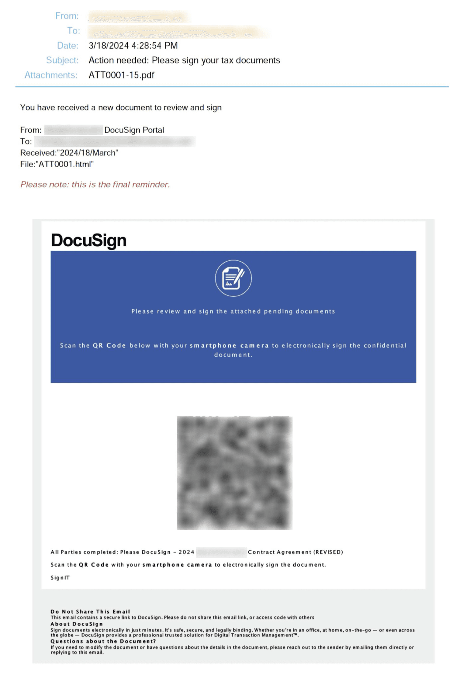 Tax Themed Email Scams Docu Sign QR Code