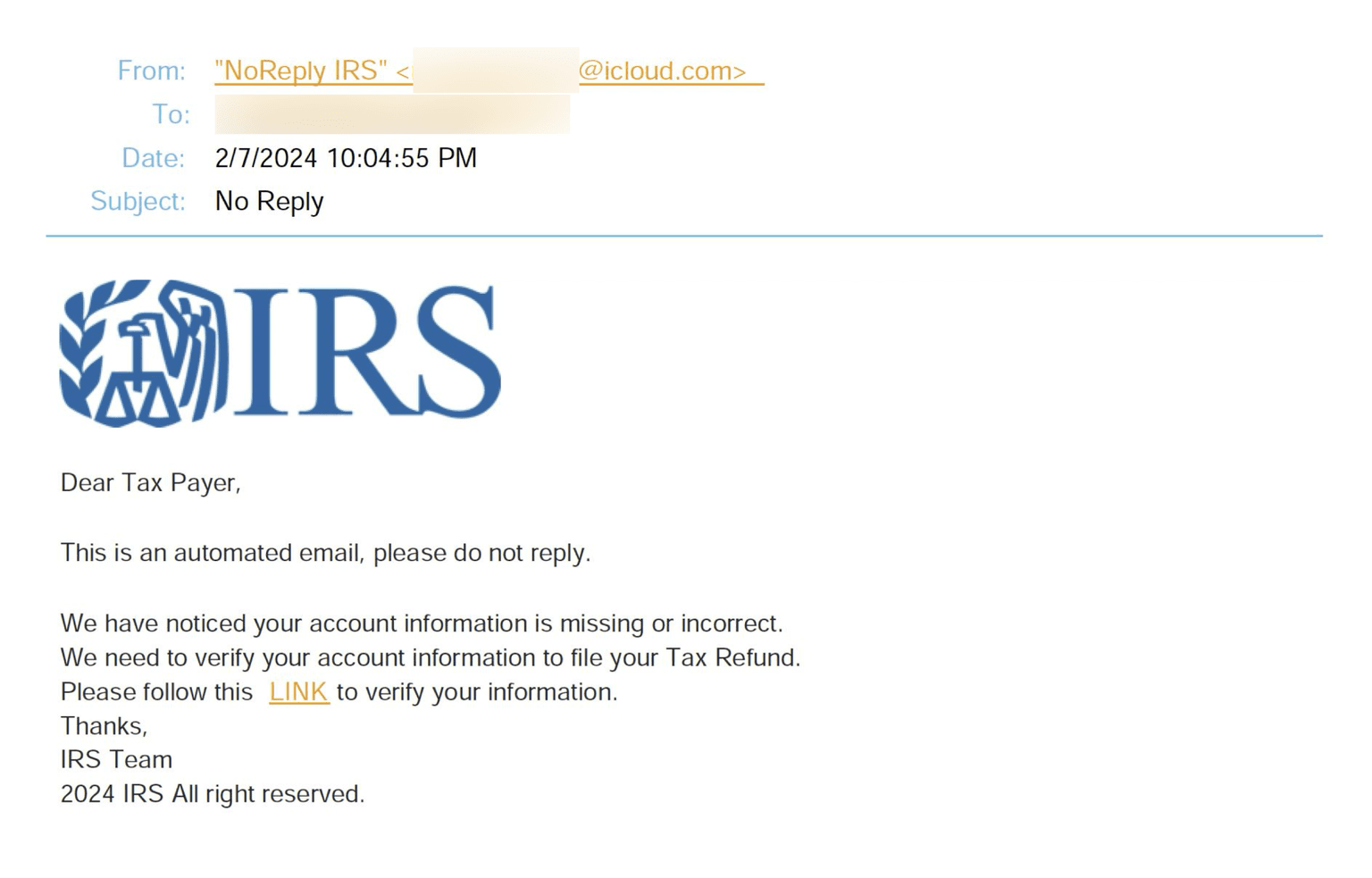 Tax Themed Email Scams IRS Logo