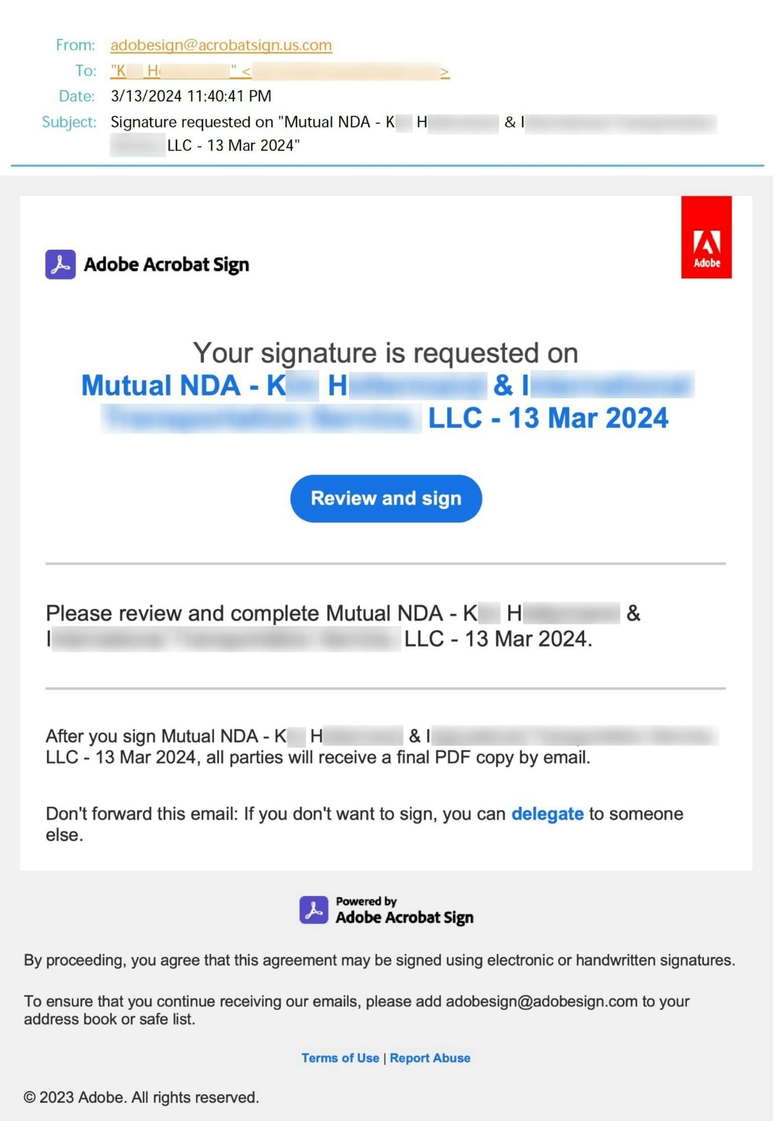 Adobe Acrobat Sign Impersonation Attack Phishing Email
