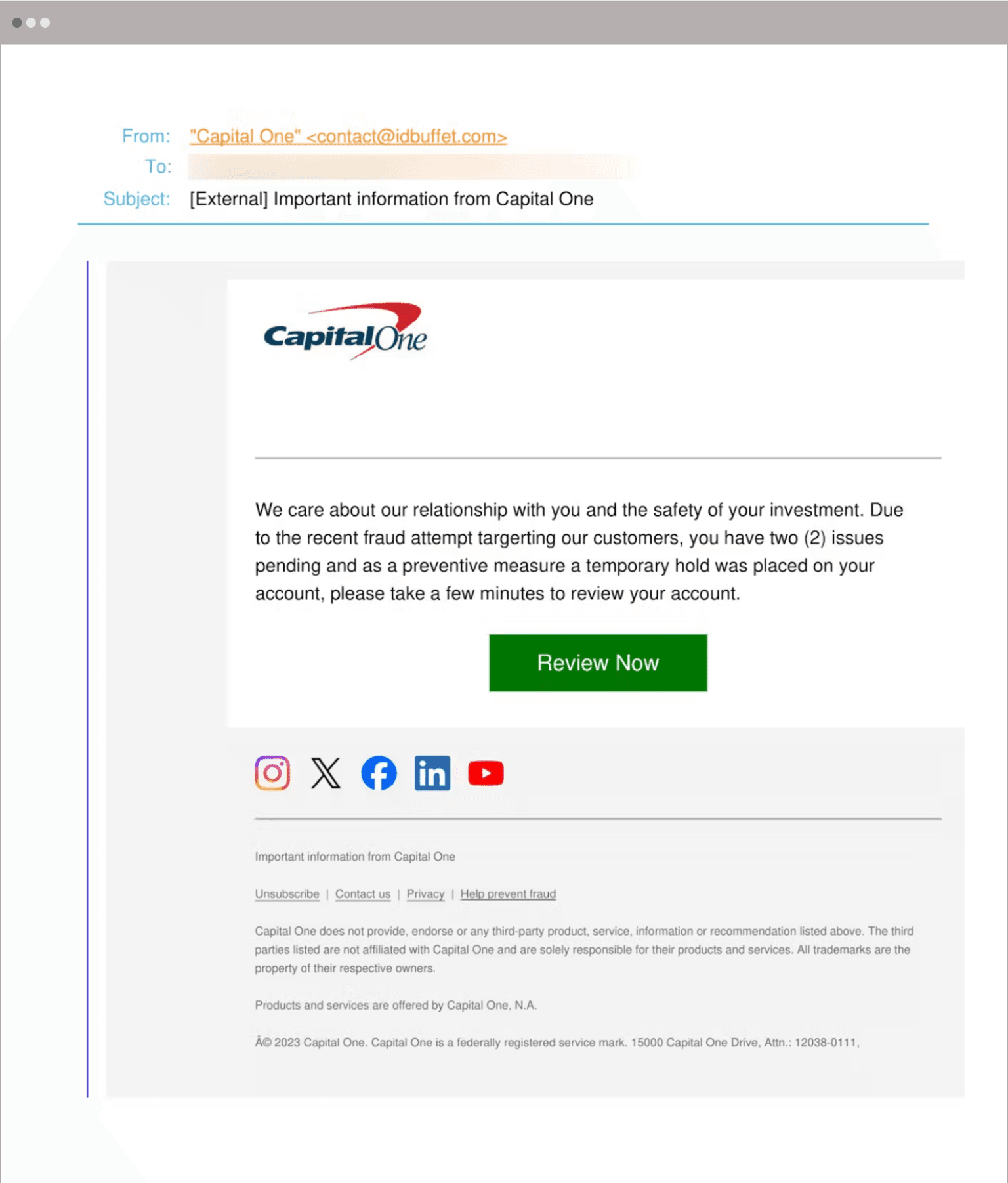 Capital One Impersonator Email