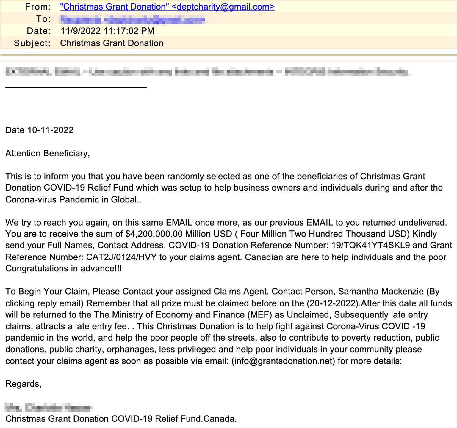 Holiday Email Threats Charity