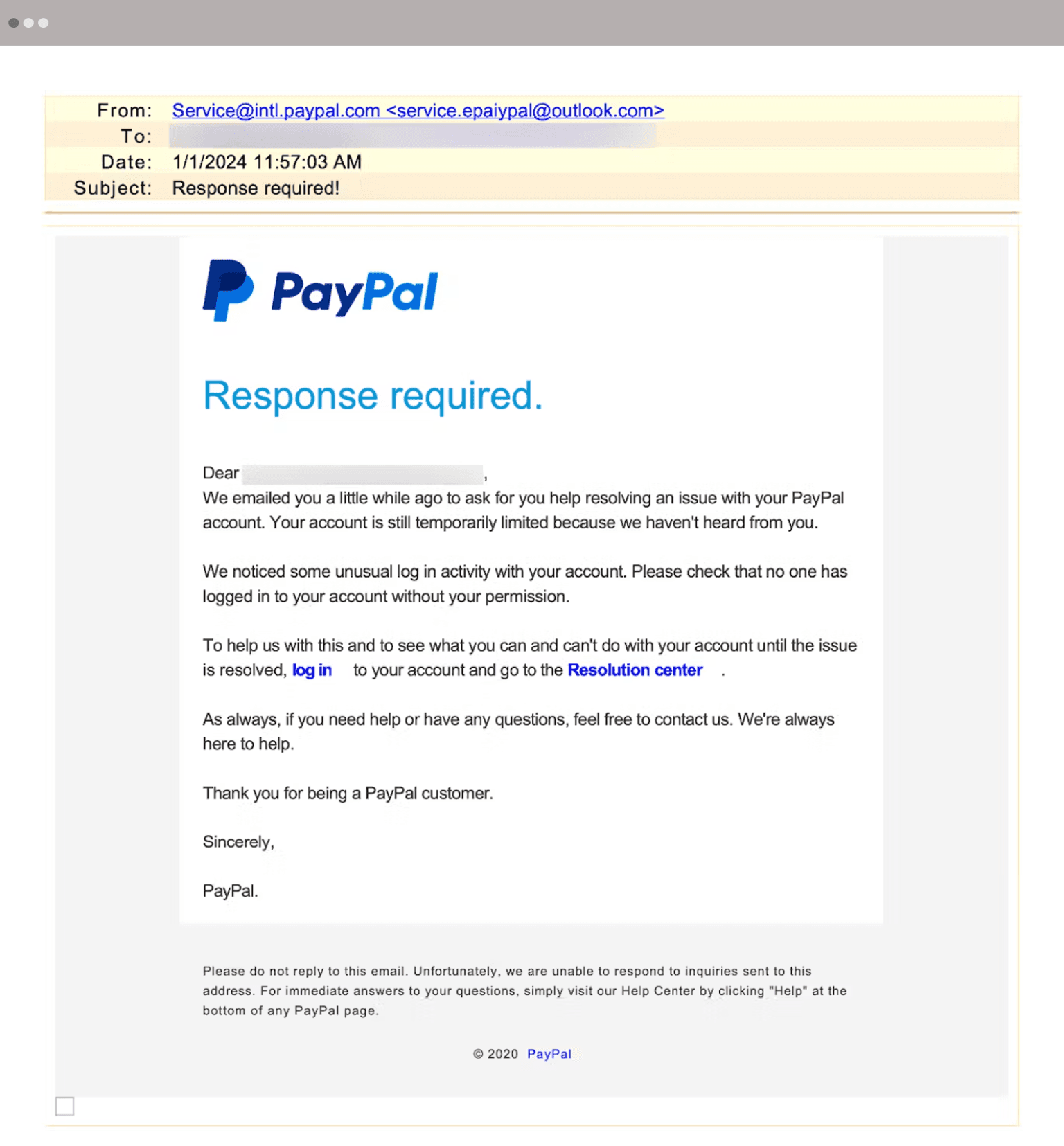 Pay Pal Impersonator Email