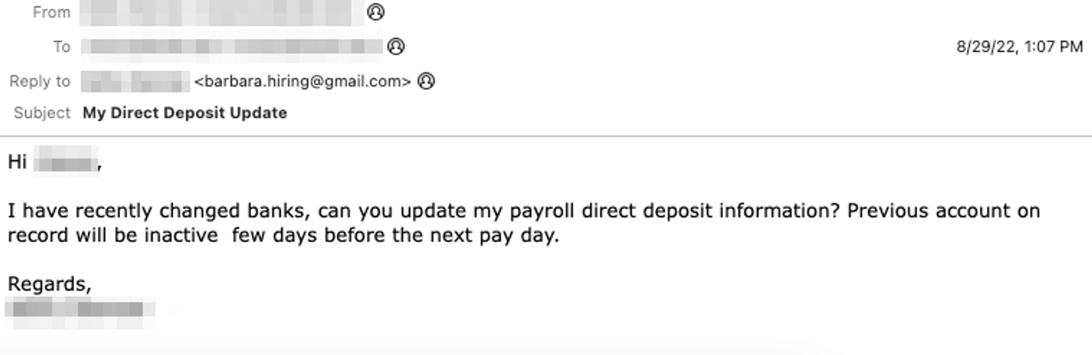 Payroll Diversion Initial Email