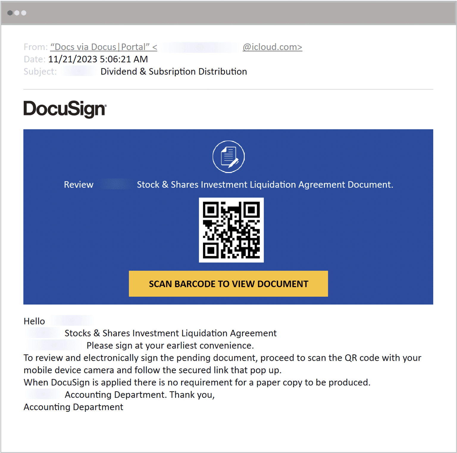 QR Code Phishing Blog Docu Sign Email