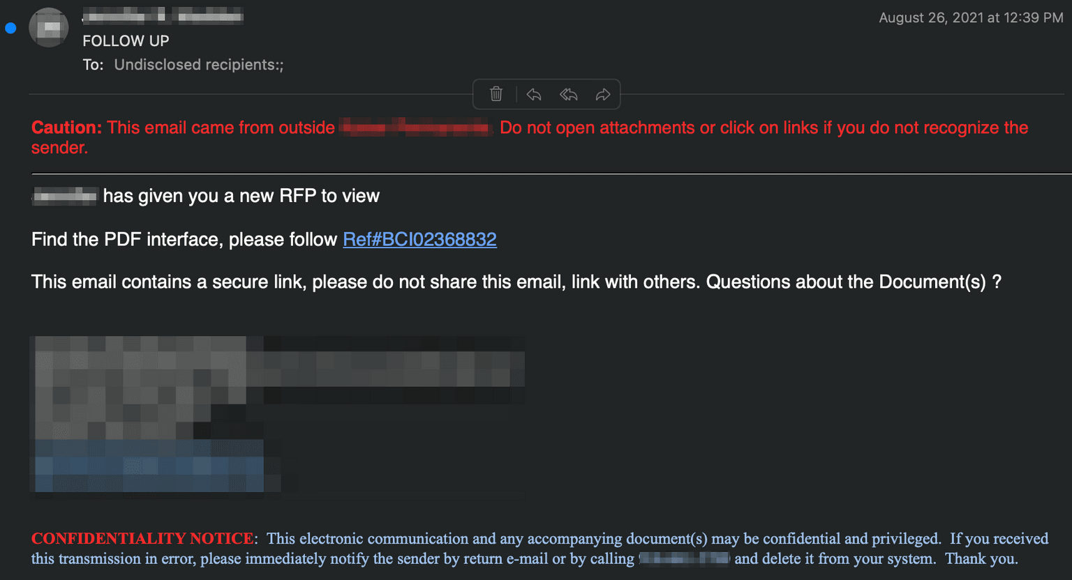 Confluence spear phishing attack email