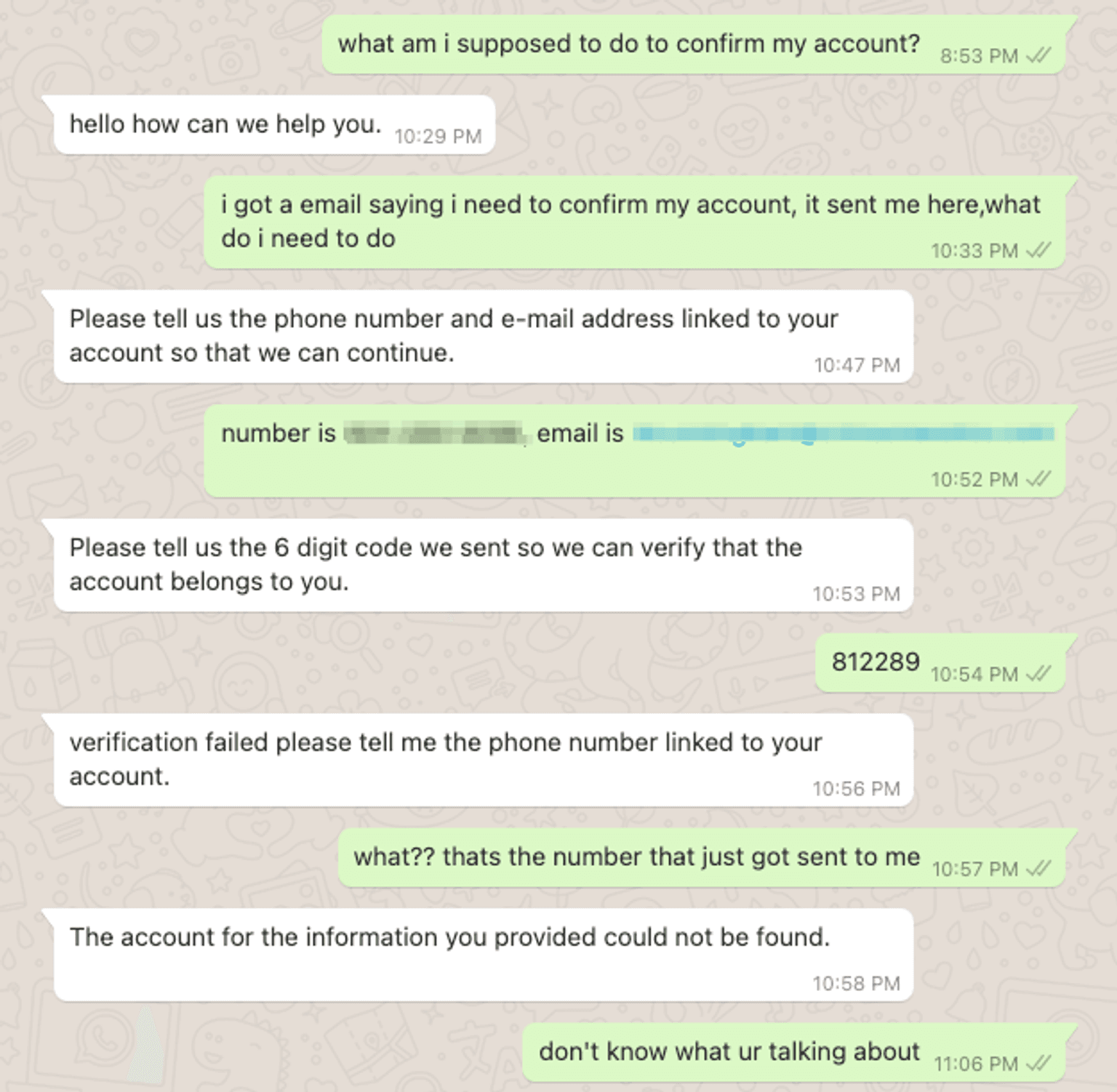 Tiktok phishing attack chat on WhatsApp