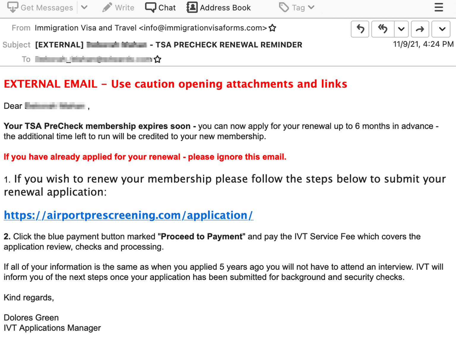 Tsa precheck scam email