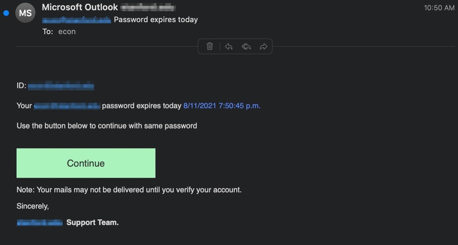 university support email phishing attempt