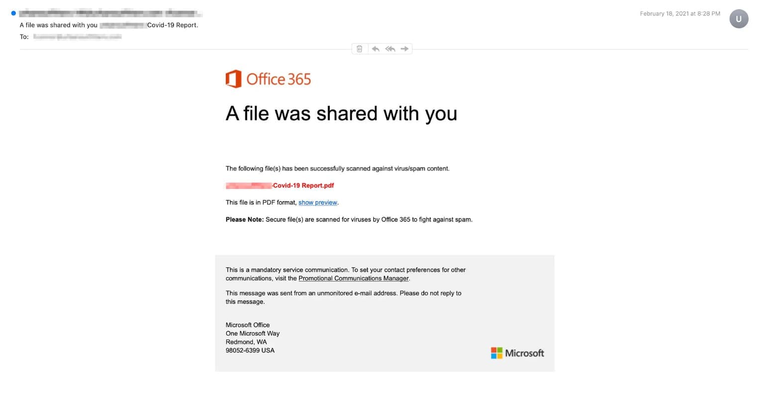 Microsoft covid email scam
