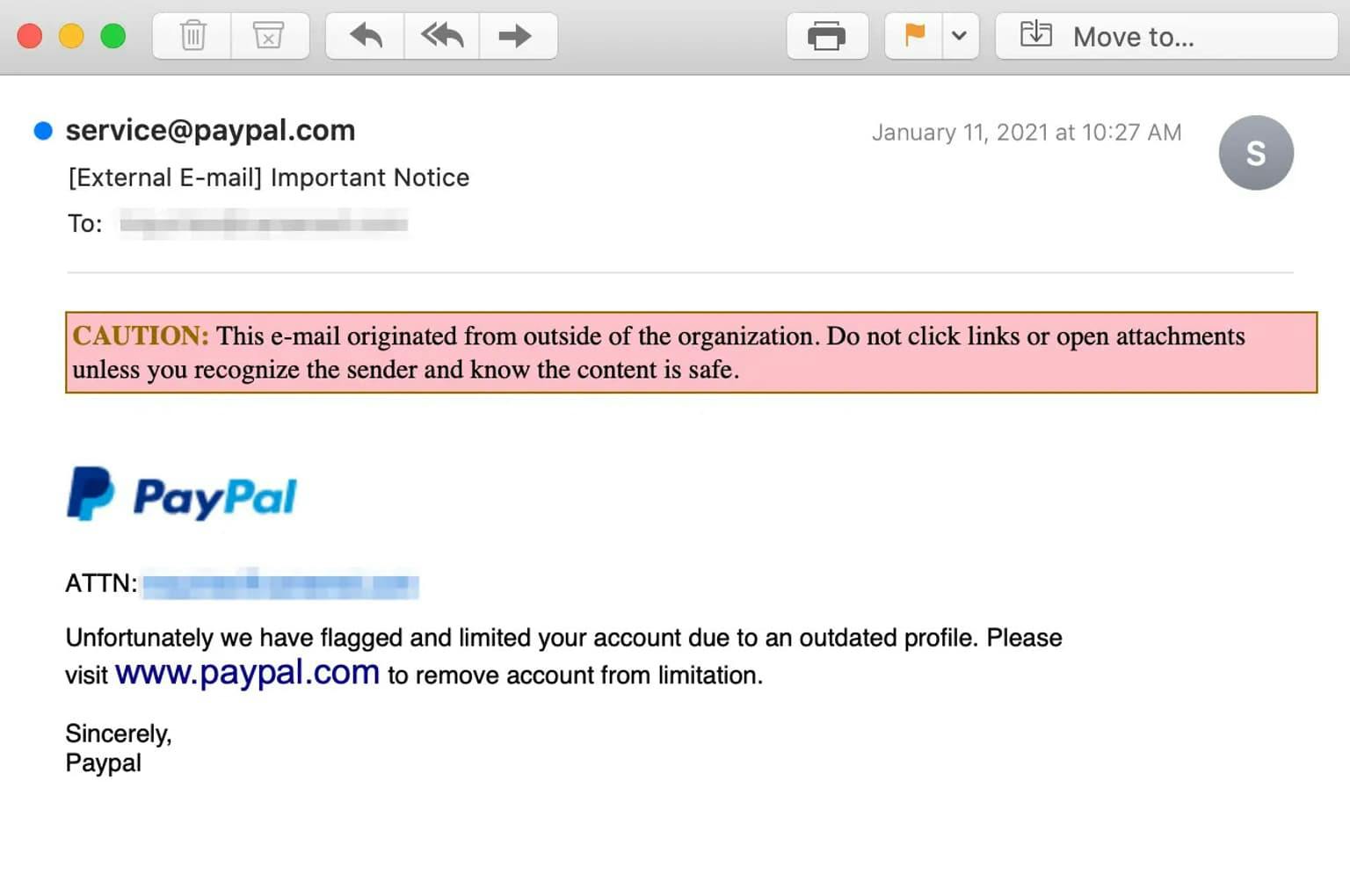 Paypal phishing email scam