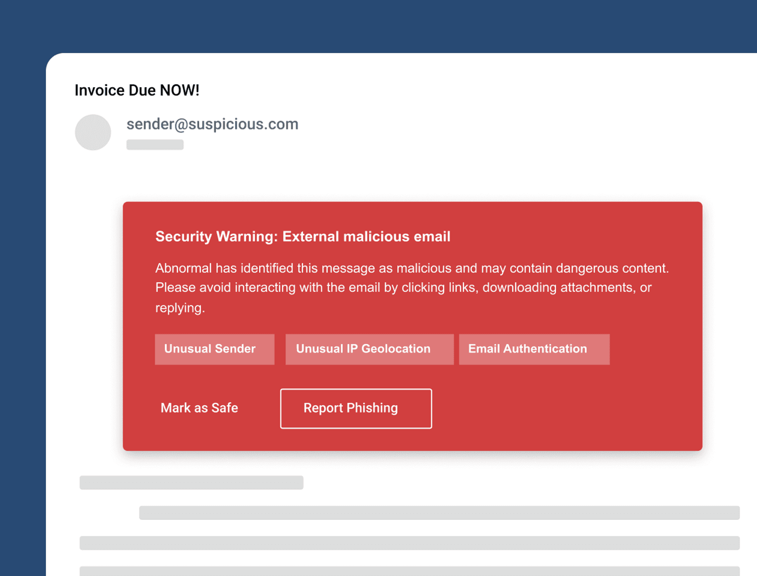 malicious email warning with context